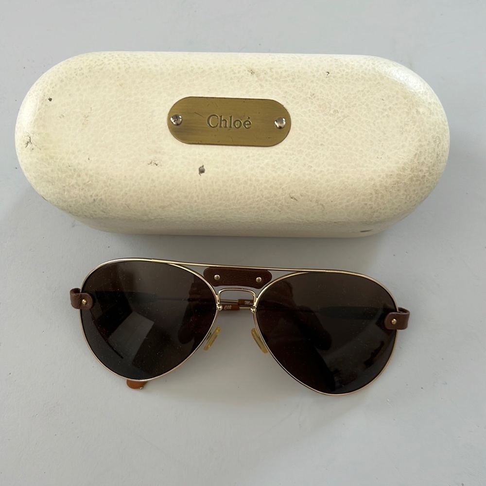 Authentic Chloe Aviator sunglasses with leather